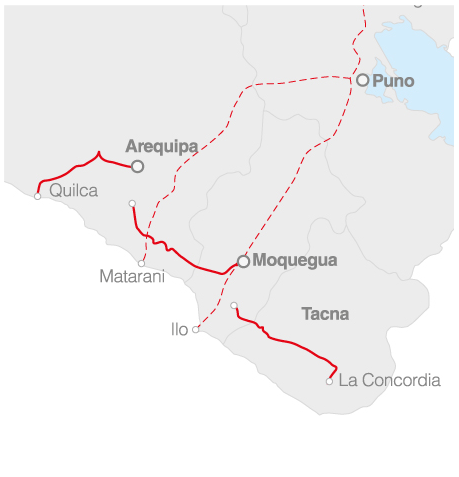 Carretera concesionada Tramo vial Dv. Quilca - Dv. Arequipa (repartición) - Dv. Matarani - Dv. Moquegua - Dv. Ilo - Tacna - La Concordia